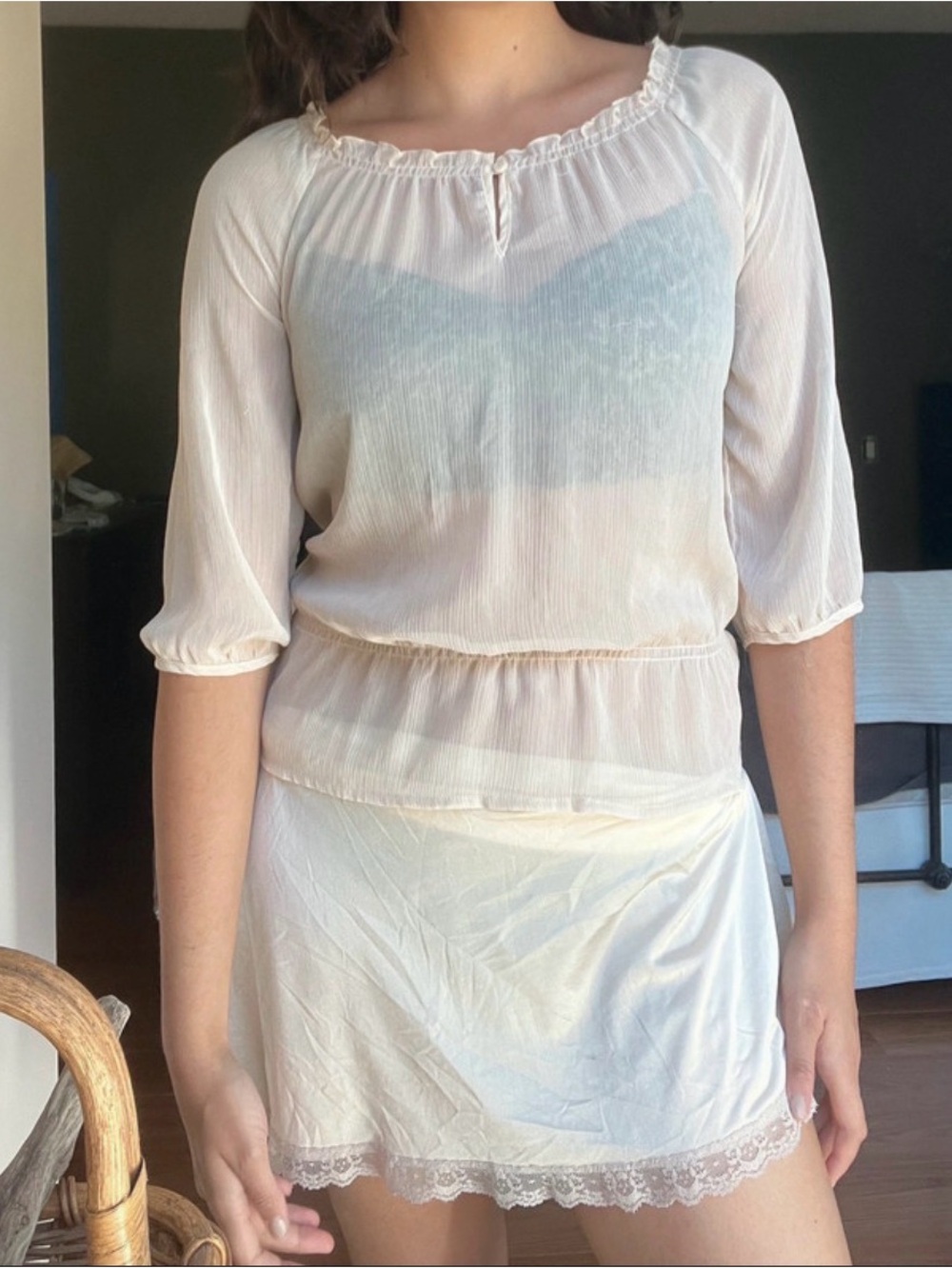 Sheer Cream Peasant Blouse - Women's Lightweight Top